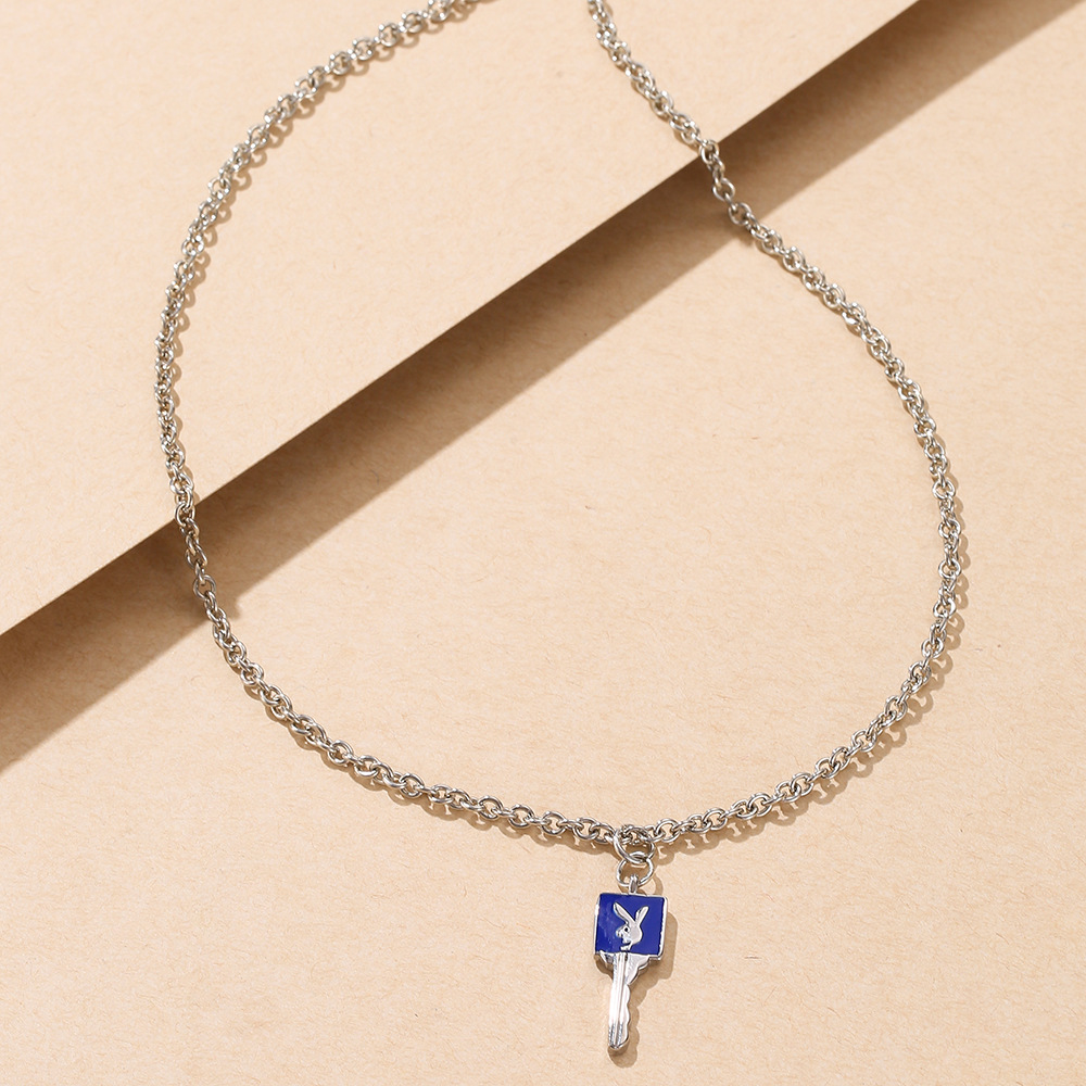 wholesale jewelry cartoon cute rabbit pattern key pendant necklace nihaojewelry