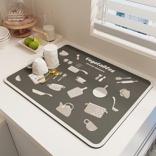 Cartoon Kitchen Countertop Drain Mat Easy Care Anti-Fouling Table Mat Desktop Absorbent Mat Bowl and Plate Water Control Mat Drying Mat