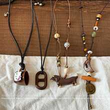 氛围感配饰 可爱腊肠狗猪鼻子乌木吊坠项链女复古颈链气质毛衣链