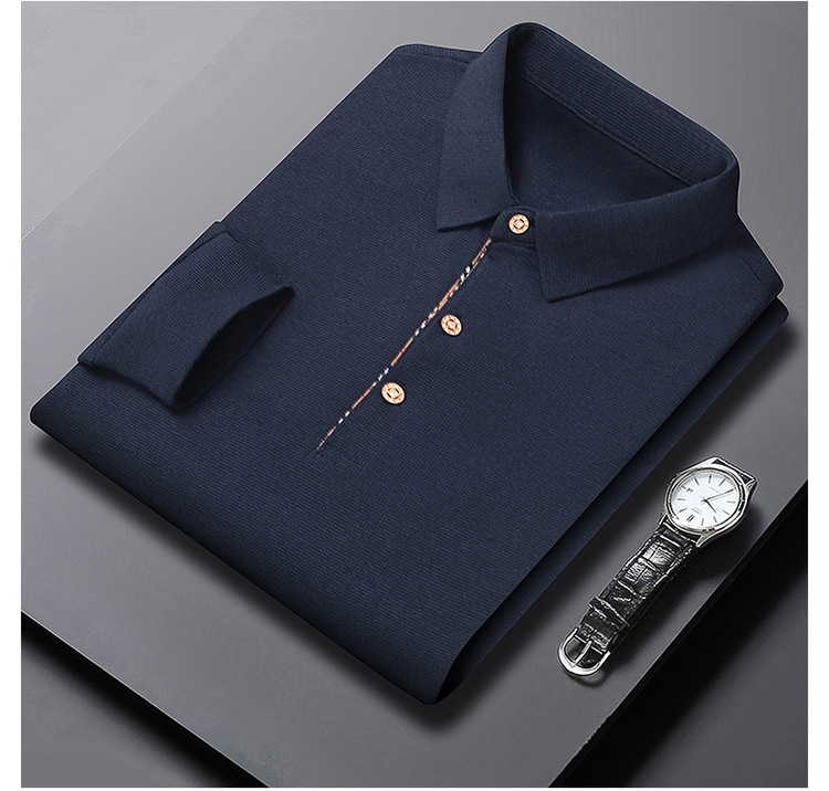2023 New Autumn Leisure Fashion Business Shirt Long sleeved Middle aged T-shirt with Polo Collar Bottom for Men's Wear_voghion.com