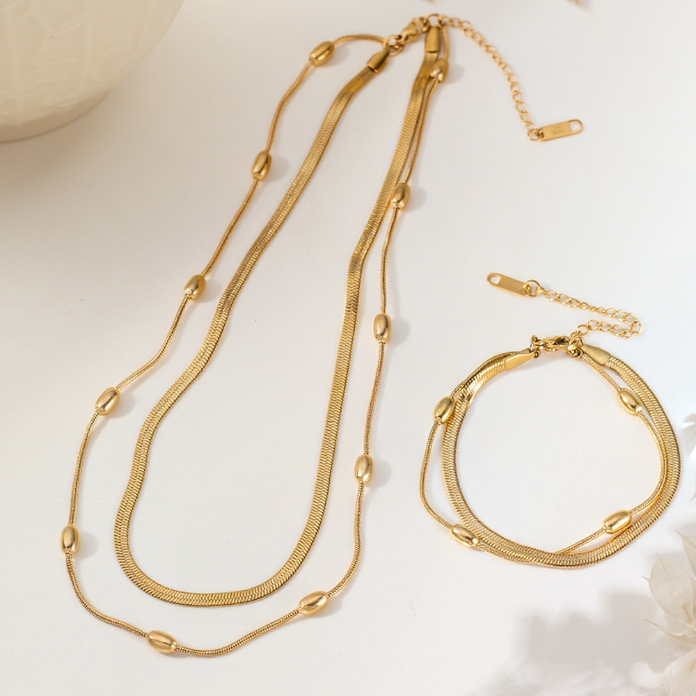 European and American Ins Style Stainless Steel Double-Layer Stacked Necklace Clavicle Chain for Women 18K Elegant Titanium Steel Snake Bone Chain Jewelry Wholesale