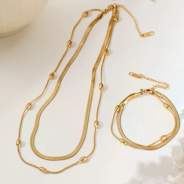 European and American Ins Style Stainless Steel Double-Layer Stacked Necklace Clavicle Chain for Women 18K Elegant Titanium Steel Snake Bone Chain Jewelry Wholesale
