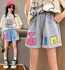 Girls' denim shorts summer casual loose-fitting big children's summer outerwear thin versatile fashionable girls' and children's pants