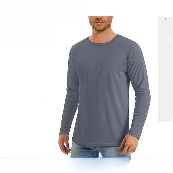 Cross-Border Running Sports Solid Color Bottoming Shirt Sun Protection Long Sleeve Men's Spring and Summer Anti-Uv Round Neck Casual Breathable Long Sleeve