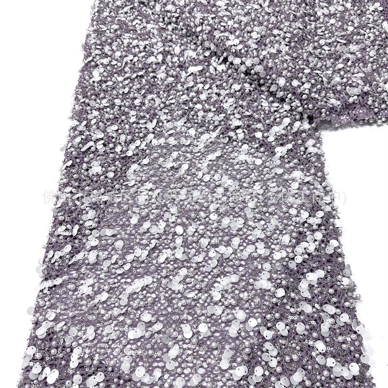 Tejido de malla de perlas pesadas 3 + 9cm de tela de vestido de boda de sequilla al por mayor