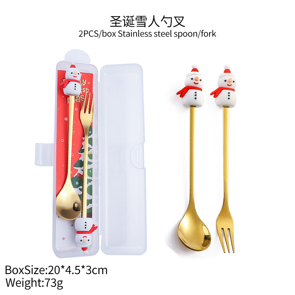 S Christmas Spoon Cubertería Set de postres Spoon Tree Doll Fruit Fork Santa Claus regalos de vacaciones