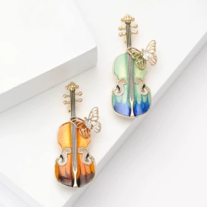 Korean Fashion Enamel Butterfly Violin Brooch Fashion ins Trendy Personalized Pin Cute Artistic Accessories