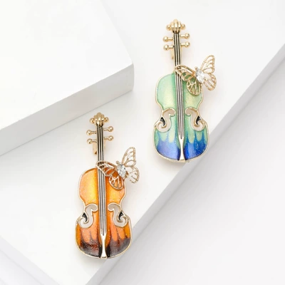 Korean Fashion Enamel Butterfly Violin Brooch Fashion ins Trendy Personalized Pin Cute Artistic Accessories