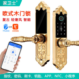Golden Retro Fingerprint Lock TUYA European Style Room Door Lock Home Fingerprint Lock Wooden Door Room Door Fingerprint Lock Bluetooth