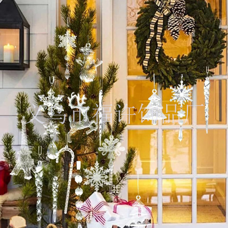 32個のクリスマスツリー装飾品透明アクリル雪クリスマスツリー鹿雪だるま氷柱クリスマス装飾ストラップ|undefined