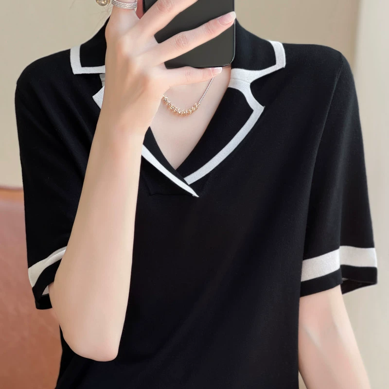 Summer woolen sweater, thin T-shirt, fitted