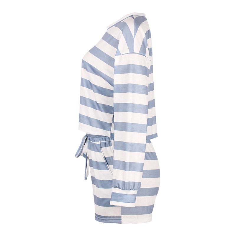 stripes print round neck long-sleeved casual home wear pajamas NSZH55711