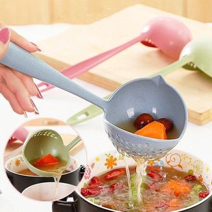 Creative Wheat Straw 2-in -1 Household Kitchen Soup Spoon Long Handle Plastic Colander Filter Mesh Tableware Hot Pot Spoon