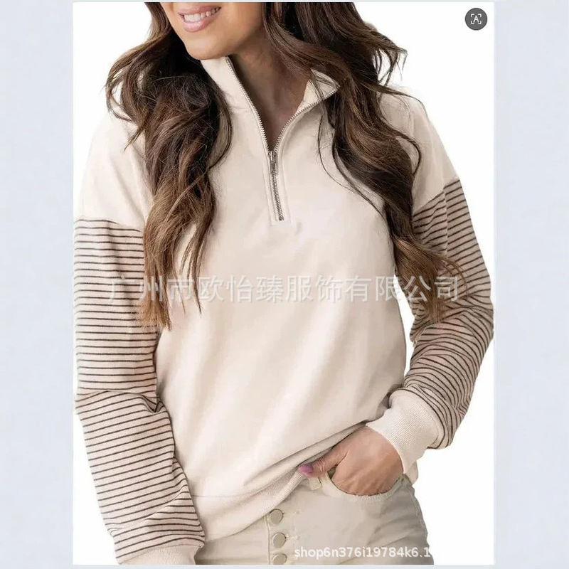 European and American independent site Amazon 2026 autumn new color-blocked striped Raglan half-zip loose pullover sweatshirt European and American independent site Amazon 2026 autumn new color-blocked striped Raglan half-zip loose pullover sweatshirt