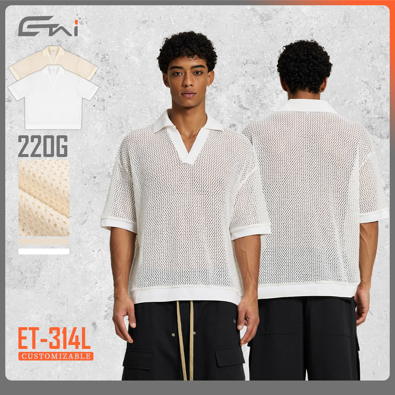 Etai Men's Clothing | Loose Lapel Short Sleeve Textured Knitted Polo Shirt Trendy Brand High Quality Summer Boxy Short Sleeve Shirt