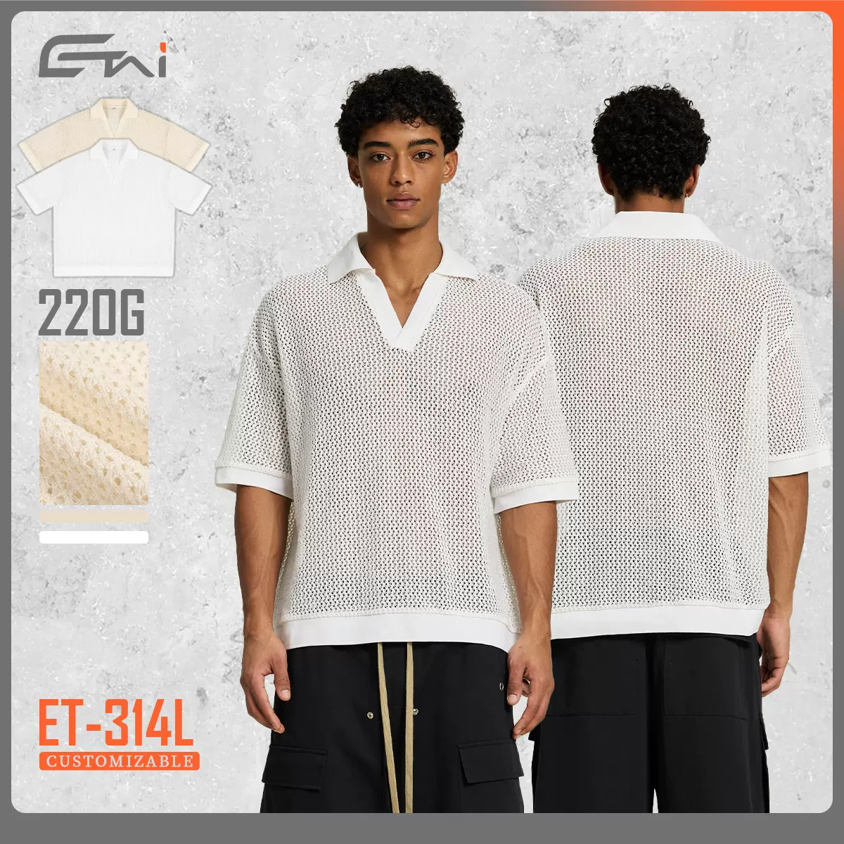 ETAI男装|宽松翻领短袖纹理针织POLO衫潮牌高品质夏季Boxy短袖衫