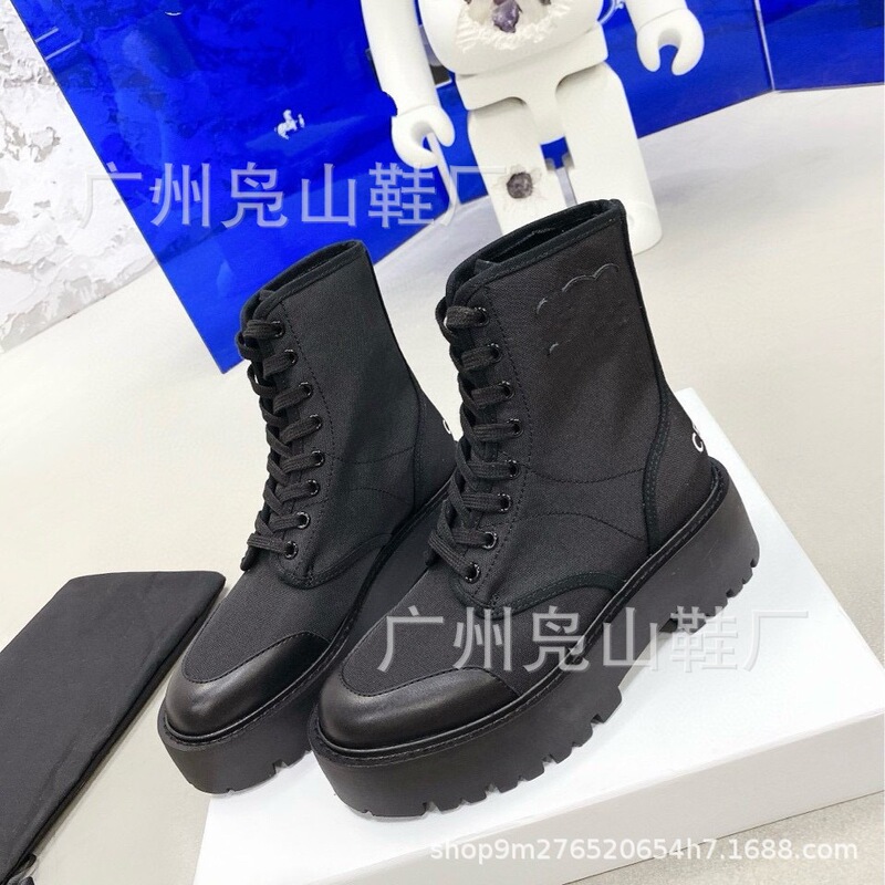 Arc De Triomphe Genuine Leather Boots 2025 Yang Mi Same Style British Style Motorcycle Boots Heightening Thick Sole Waterproof Cloth Women's Boots