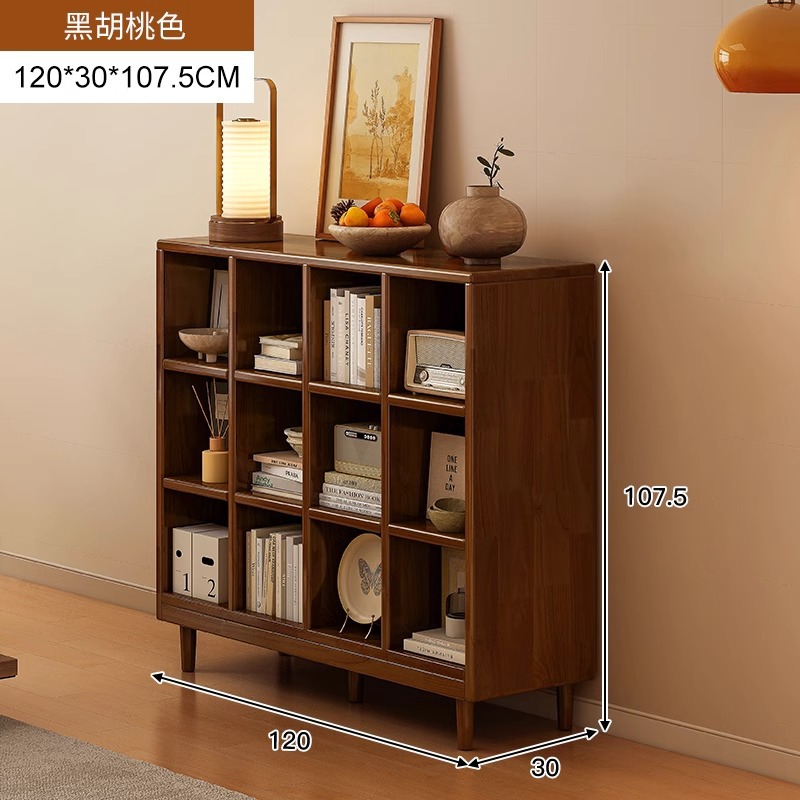 Estantería de madera maciza, cajones de piso a techo, armarios de sala de estar, armarios de rejilla combinados contra la pared, estantes de almacenamiento, estanterías cortas integradas