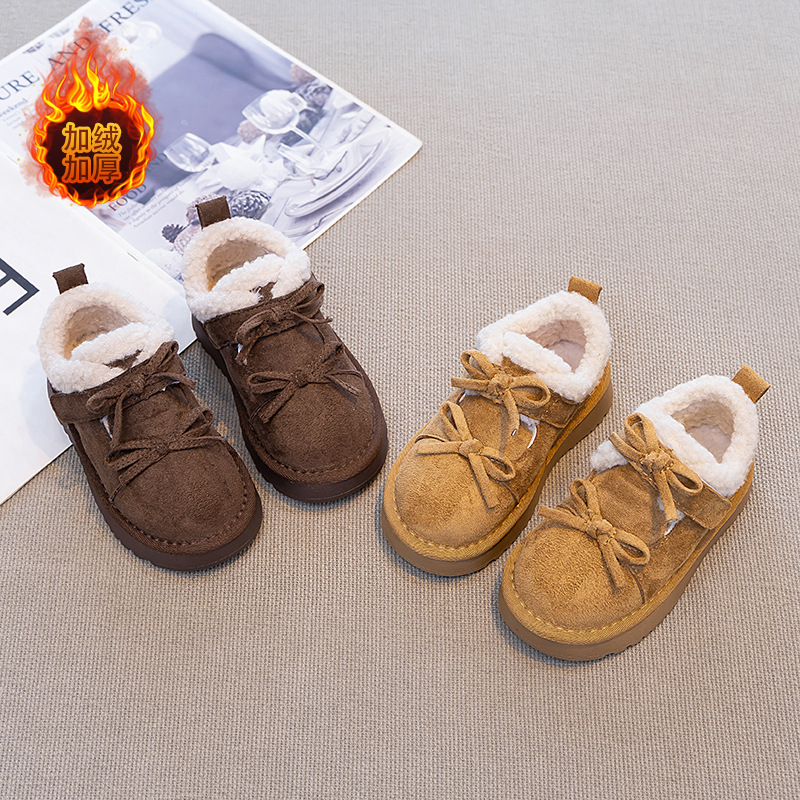 Zapatos de algodón para niñas 2025 invierno nuevo calentamiento zapatos de lana botas de nieve de doble arco para niños zapatos de invierno de algodón grande
