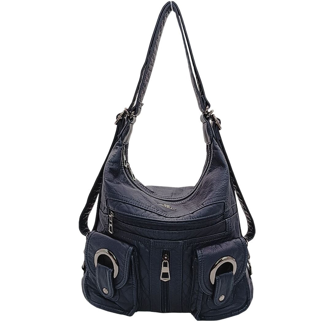 Cross-Border European and American Women's Bag, Small Design, Retro Shoulder Bag, Large Capacity, Multi-Pocket Pu Washed Soft Leather School Bag Backpack