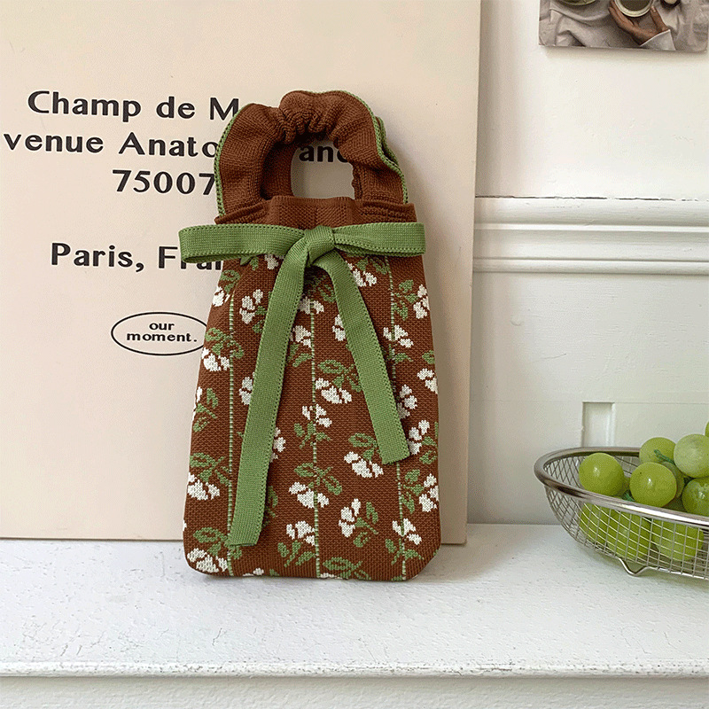 Bolsa de punto, oreja de madera, diseño de nicho, bolso con cordón de dibujos animados, bolso de mensajero portátil de todo fósforo, bolso de teléfono móvil