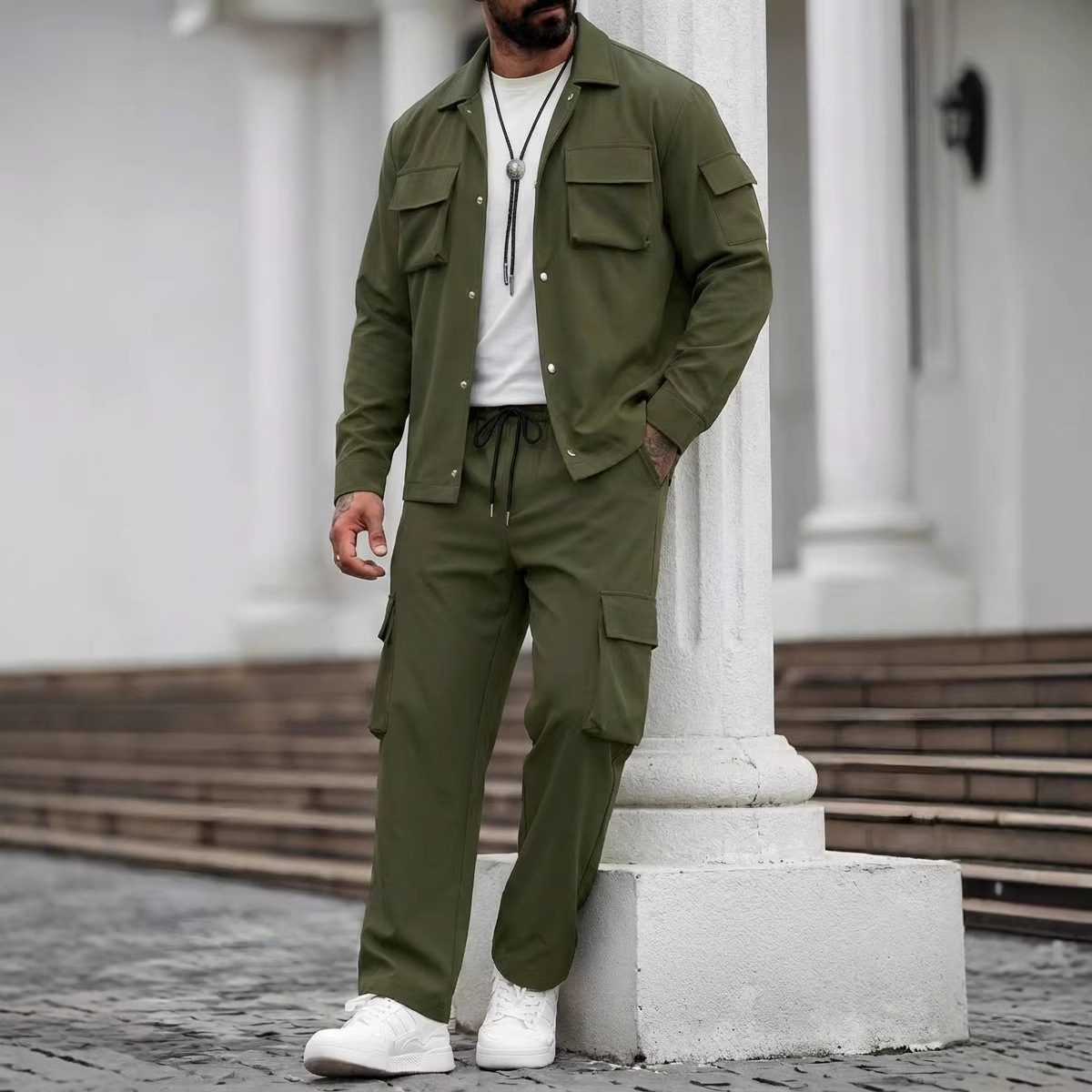 Monochrome Man – Neues europäisches und amerikanisches Frühjahr/Herbst-Mode-Jacken-Set mit mehreren Taschen, Freizeit-Arbeitskleidung, Motorradbekleidung für Herren_voghion.com