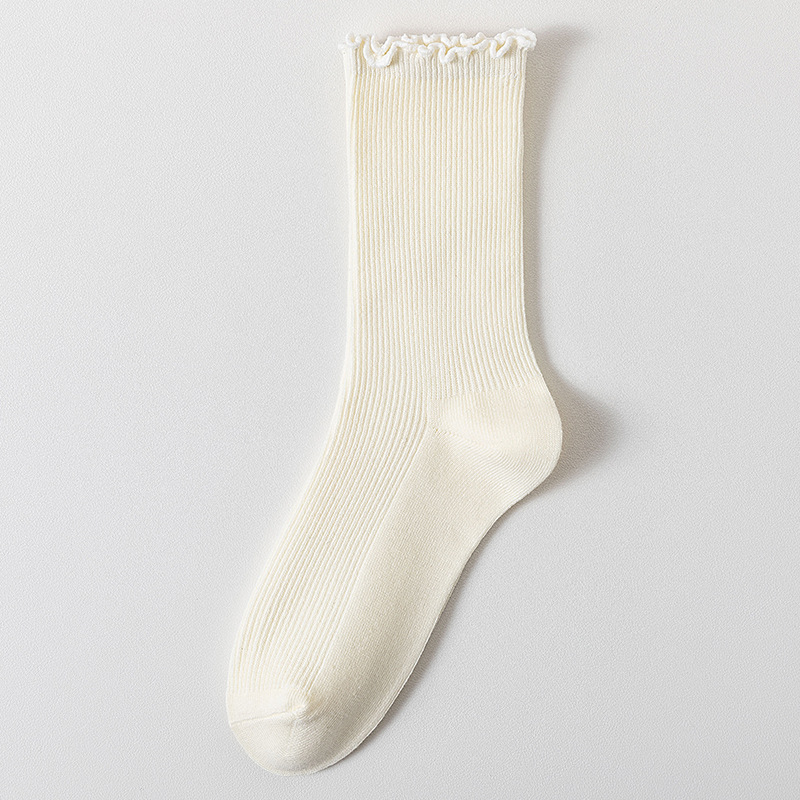 Neue Herbst- und Wintersocken mit Holzohrrand für Damen, Socken mit Holzohrrand in der Mitte, alle passen zu einfarbigen Einschlusssocken, hohe Schlauchsocken für Damen_voghion.com