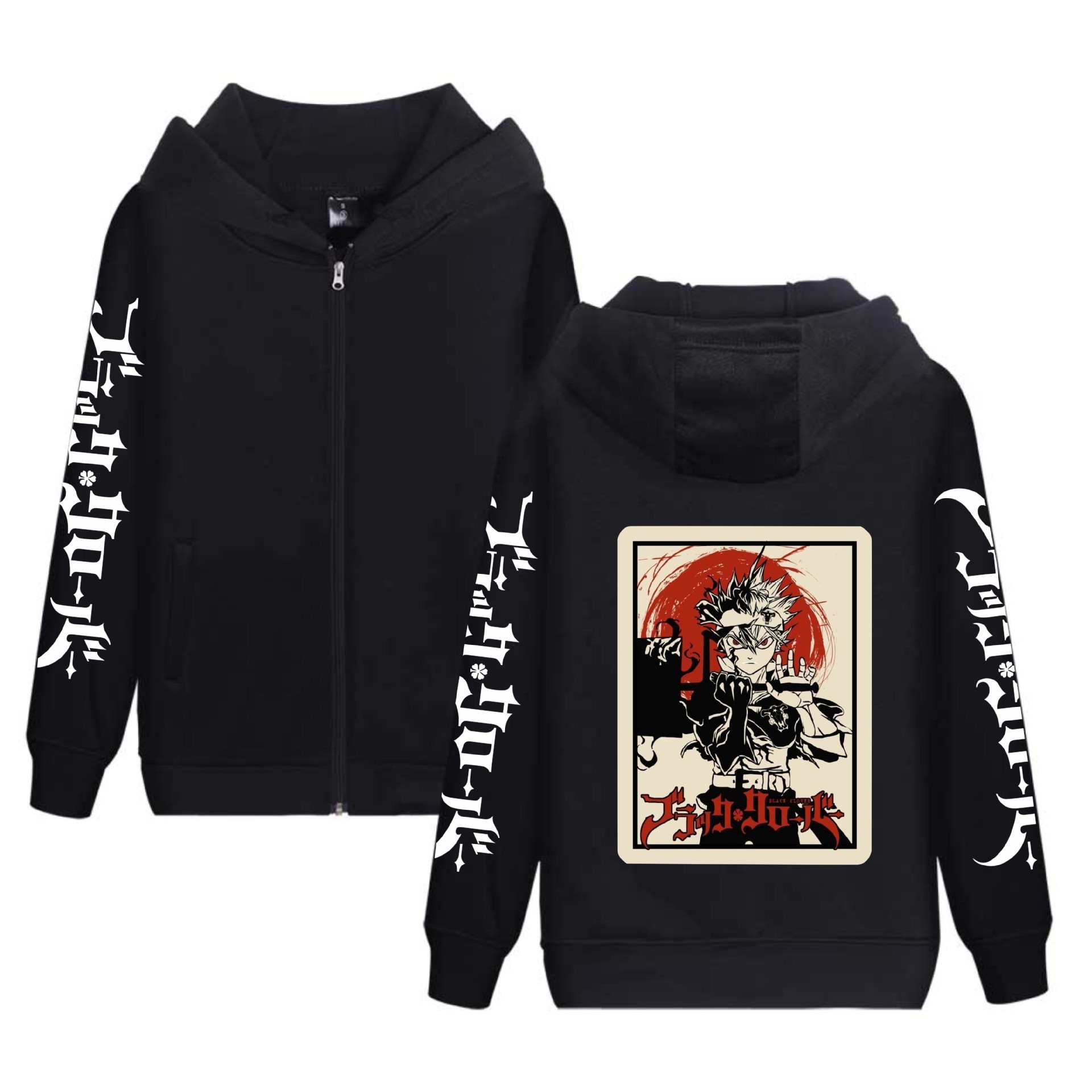Comercio exterior black clover negro trébol de cuatro hojas periférico de terciopelo sudadera con capucha suéter con cremallera para hombres y mujeres hoodie