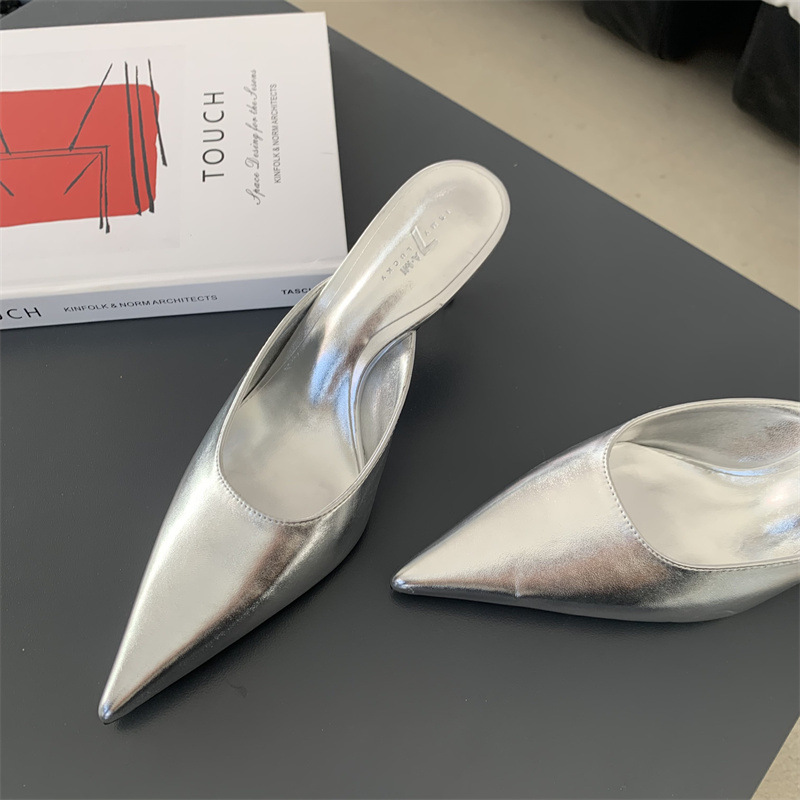 Design francese con tacco alto, mezze pantofole Baotou, scarpe da donna per abbigliamento esterno, tacchi a spillo a punta, scarpe singole a mezza tazza primaverili ed estive_voghion.com
