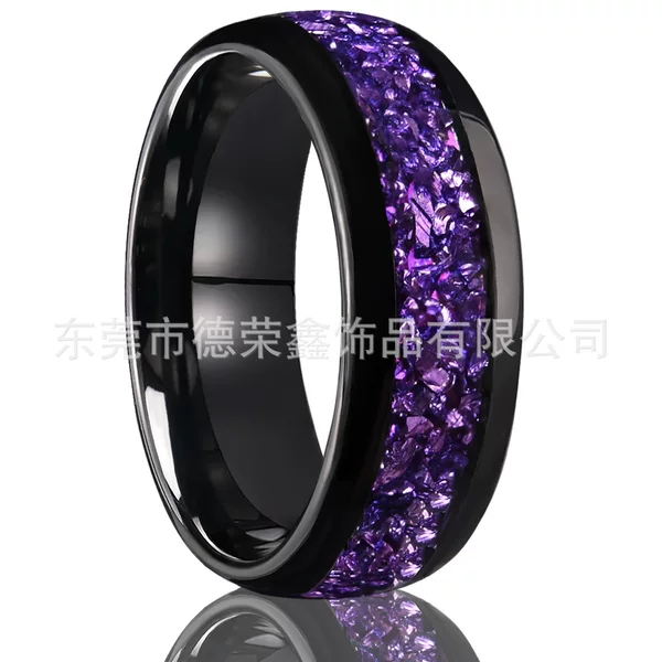 Cross-Border Hot Selling 8Mm/4Mm Tungsten Steel Ring Purple Gravel Tungsten Steel Ring Fashionable European and American Popular Models in Stock