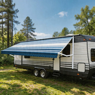 Awning, No-Setup Quick-Open Rv Avtomobil dam çadırları - blue-stripes-white-pole-25x25m