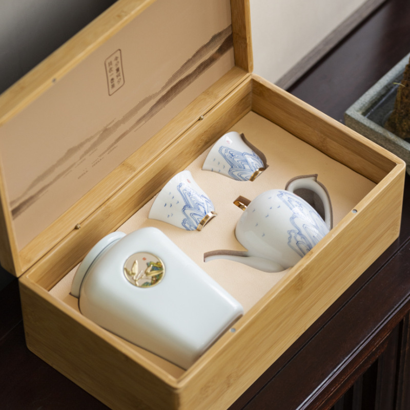 新款高档茶叶瓷罐茶具包装盒空礼盒绿茶红茶陶瓷茶叶大号竹盒批发