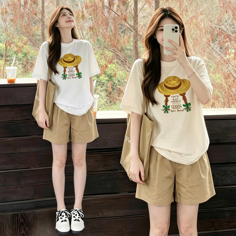 Maternity Short-Sleeve Shorts Set, Summer Trendy New Style for Moms, Thin Sports Casual Lazy T-Shirt, Petite Commuting Outfit Maternity Short-Sleeve Shorts Set, Summer Trendy New Style for Moms, Thin Sports Casual Lazy T-Shirt, Petite Commuting Outfit