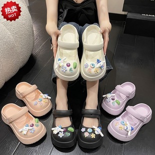 Mary Jane Cave Shoes Women's Thick-soled Non-slip Chanel Style Slippers Women's Western Style Baotou Home Outdoor Women's Sandals