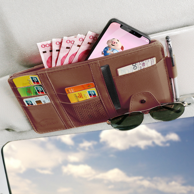 Car Sun Visor Card Holder Glasses Holder Multi-Functional Bill Holder Car Mobile Phone Id Holder Car Storage Bag