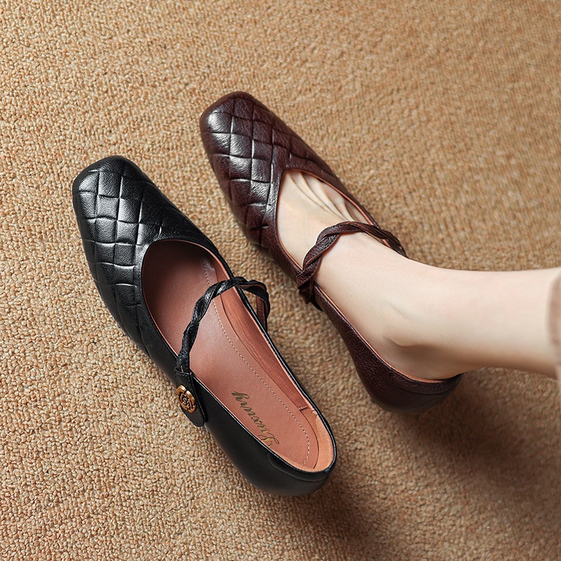 Retro autumn Mary Jane shoes square toe