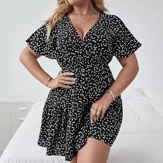 Plus-Size Dress for Women, New Style, Slimming, Cross-Border, Wrap-Around, European and American Style, Ebay, Short-Sleeve, Amazon, V-Neck, Ruffled Plus-Size Dress for Women, New Style, Slimming, Cross-Border, Wrap-Around, European and American Style, Ebay, Short-Sleeve, Amazon, V-Neck, Ruffled