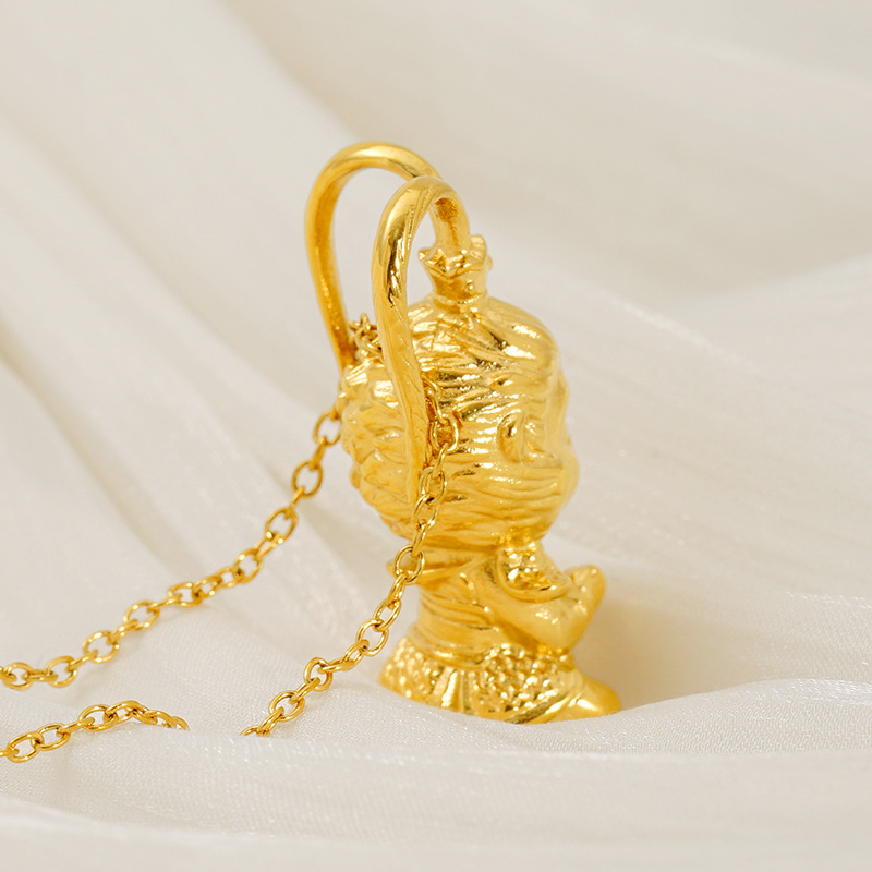 Collana con ciondolo 3D Wukong mitologico nero placcato oro, dal design unico e creativo_voghion.com