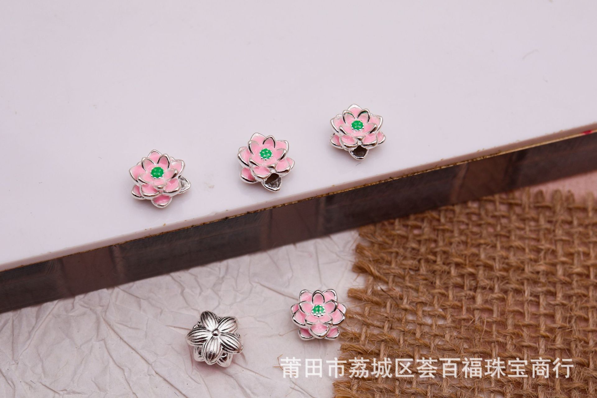 Colorful Lacquerware Pure Silver 999 Lotus Cross-Hole Bracelet Accessories DIY Handmade Materials Bracelet 3D Hard Silver Spacer Beads