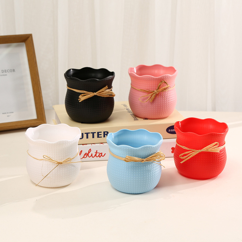新しい模造セラミックプラスチック植木鉢ホームリビングルーム玄関装飾花瓶装飾品クリエイティブ麻縄多肉植物鉢植え|undefined