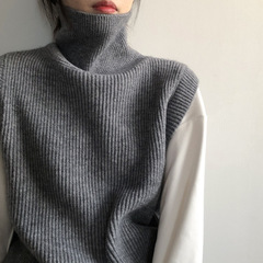 Yanzhuang 無地タートルネックノースリーブセーター女性のための秋の新レトロレイヤードアウターニットベスト B068