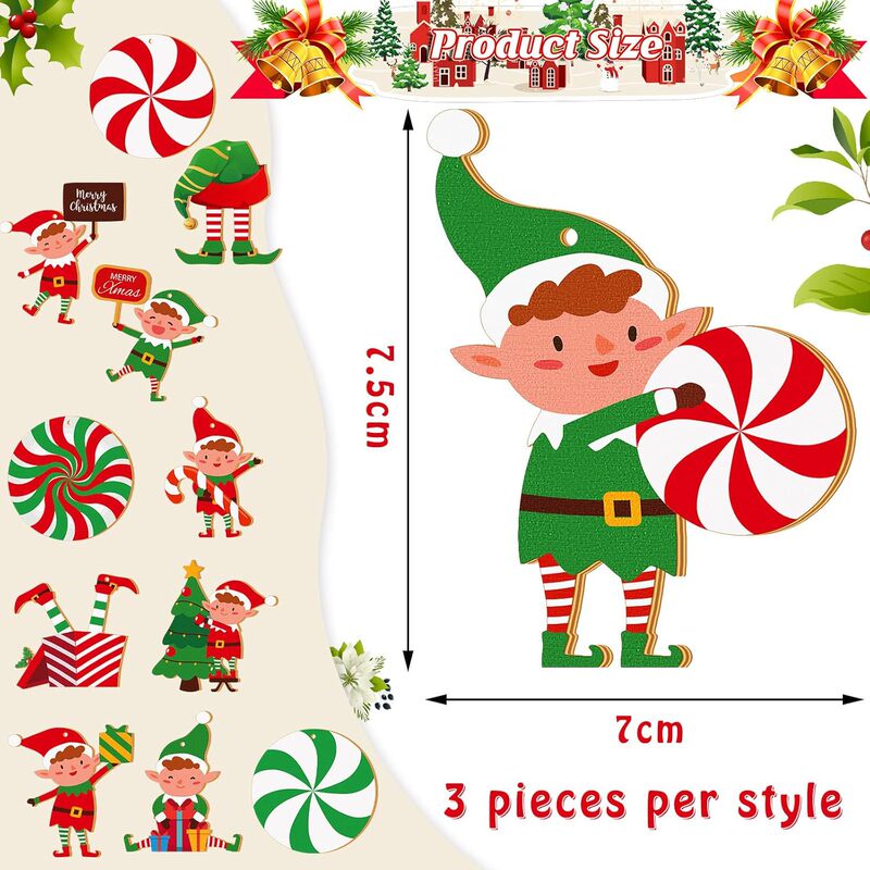 36ピースのエルフのクリスマスツリーの装飾品クリスマスの木製のエルフのペンダントミントの木のクリスマスのパーティーの吊り下げの装飾|undefined