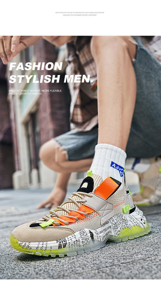 Giày sneaker nam cổ thấp đế dày tăng chiều cao, thân lưới thoáng khí, buộc dây, phong cách thường ngày — Màu be, Màu trắng, Màu đen chi tiết 15
