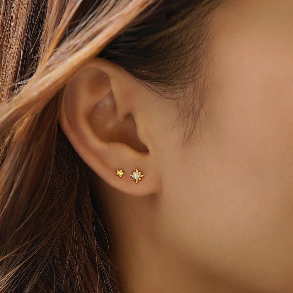 Fashion Star Copper Inlay Zircon Ear Studs 1 Pair