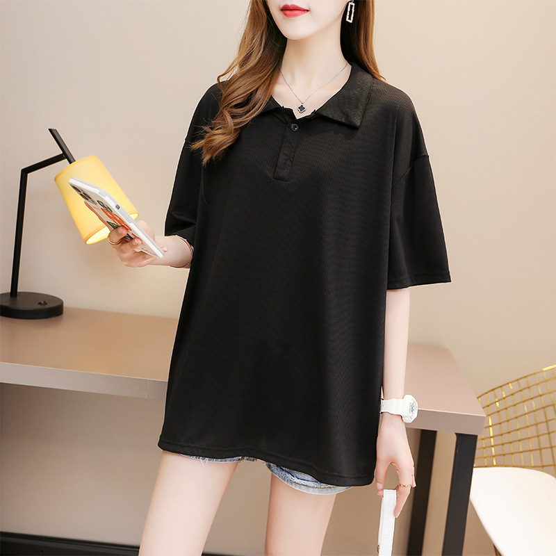 150kg Large Size Ribbed Ice Silk Unisex Short-Sleeve Pullover Polo Shirt Top Zj6002 Loose Fit