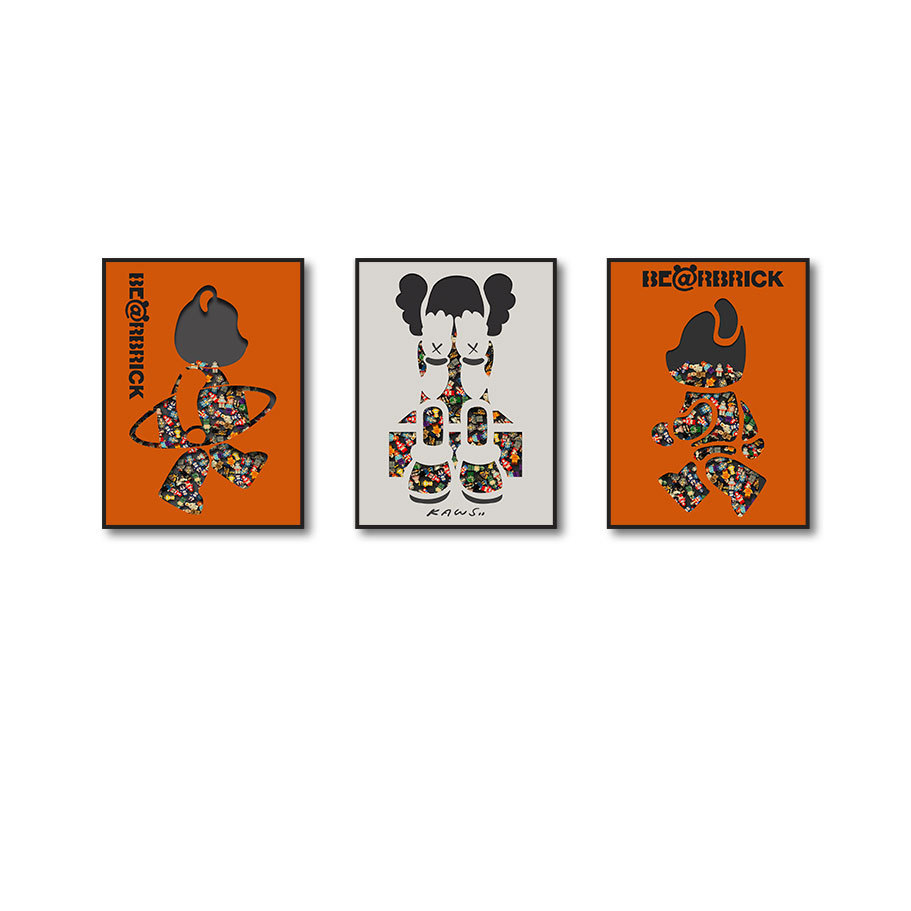 Bloques de construcción de Lego pintura real sala de estar triple pintura decorativa sofá fondo de pared explosivo oso dormitorio niños dibujos animados colgando pintura