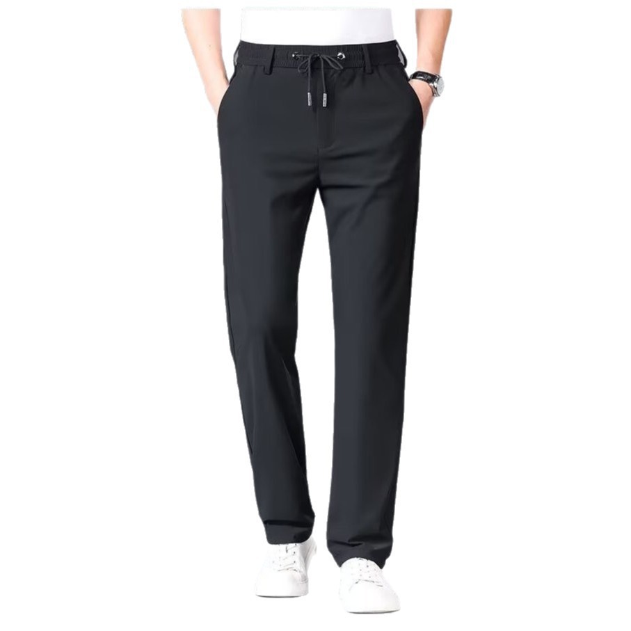 [Direct Sales] Men's Casual Pants Stretch Summer Ice Silk Thin Loose High Waist Straight-Leg Middle-Aged Dad Sports Pants