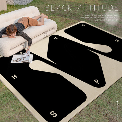 Black and white line living room carpet floor mat light luxury high-end minimalist style bedroom internet celebrity bedside blanket ins stain-resistant floor mat
