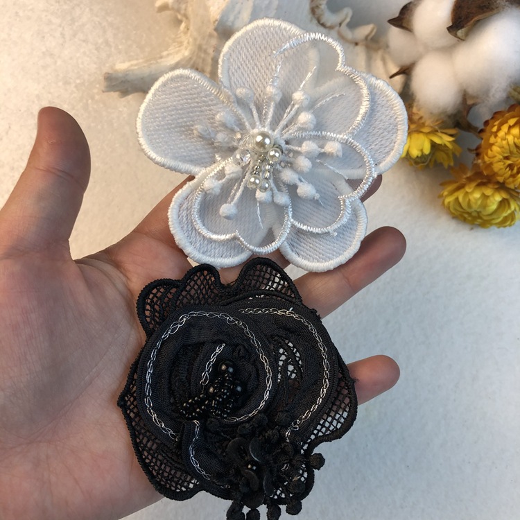刺绣蕾丝贴花牛奶丝布贴婴儿头花衣服裤子修补贴DIY服装辅料花朵