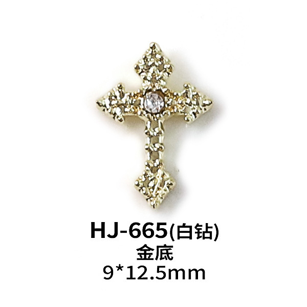 新款美甲饰品十字架系列金银色朋克风花边十字架爆闪百搭指甲饰品|undefined